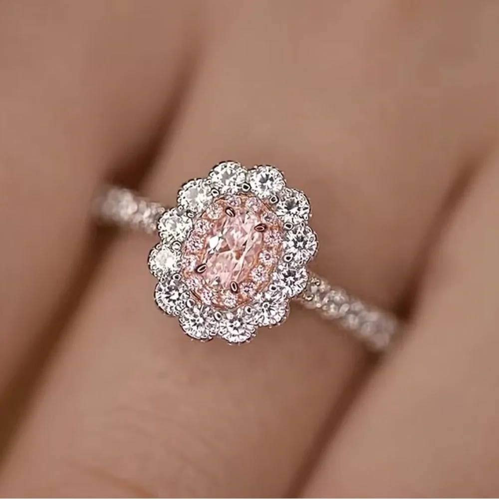 🆕 Beautiful Pink Moissanite Gemstone and Silver Engagement Band Ring - SIZE 7